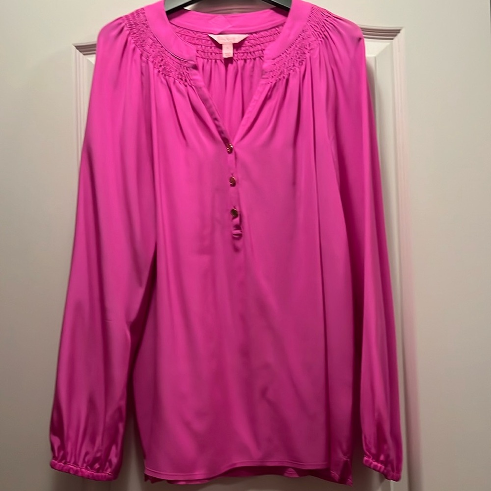 Lilly Pulitzer pink Elsa silk blouse size small